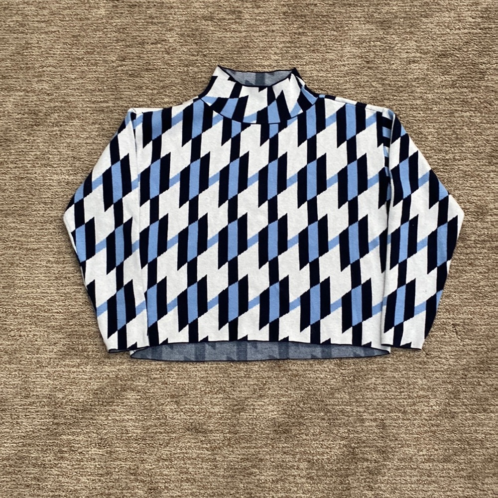 Anthropologie Blue and White Diamond Sweater